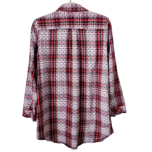 Victoria's Secret Button Up Plaid Multicolor Sleep Shirt with Textured Dots - Picture 6 of 6